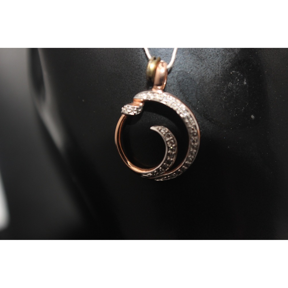 14K Rose Gold Round-cut Accent Stones Swirl Pendant Russian 585 Hallmark 2.38g